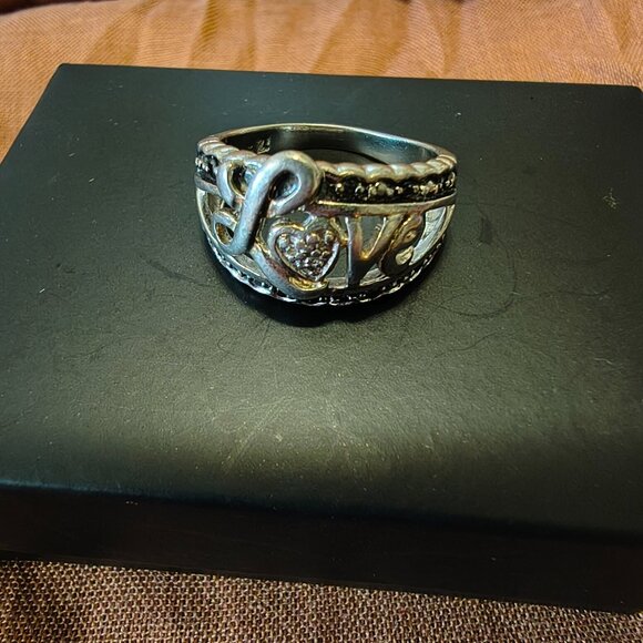 Sterling Silver 925 Love Marcasite and CZ Ring - Picture 1 of 12